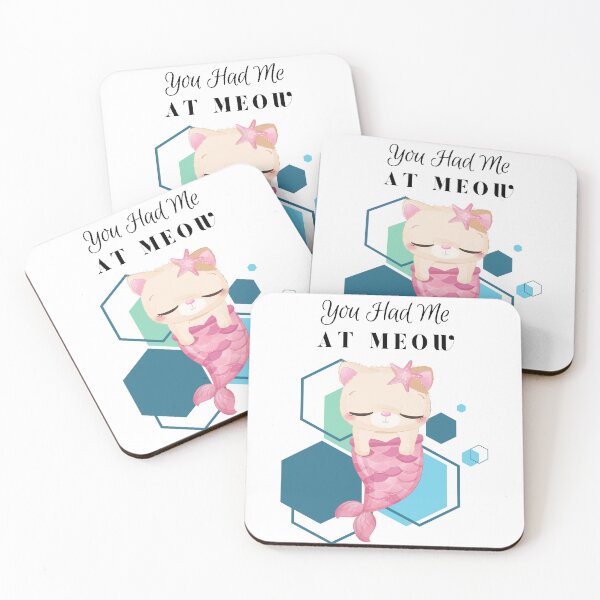 Item preview, You Had Me at Meow - Pink sleepy meowmaid cartoon - cat - mermaid - blue geometric background - cartoon aesthetic - Adorable designed and sold by Mechanical-Artt.