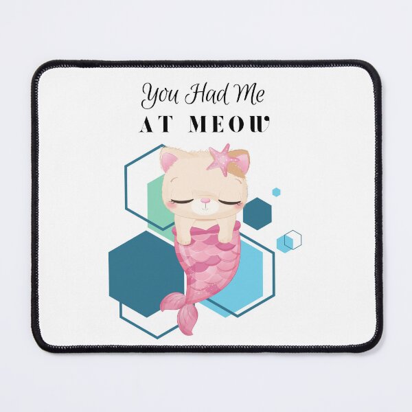 Item preview, You Had Me at Meow - Pink sleepy meowmaid cartoon - cat - mermaid - blue geometric background - cartoon aesthetic - Adorable designed and sold by Mechanical-Artt.