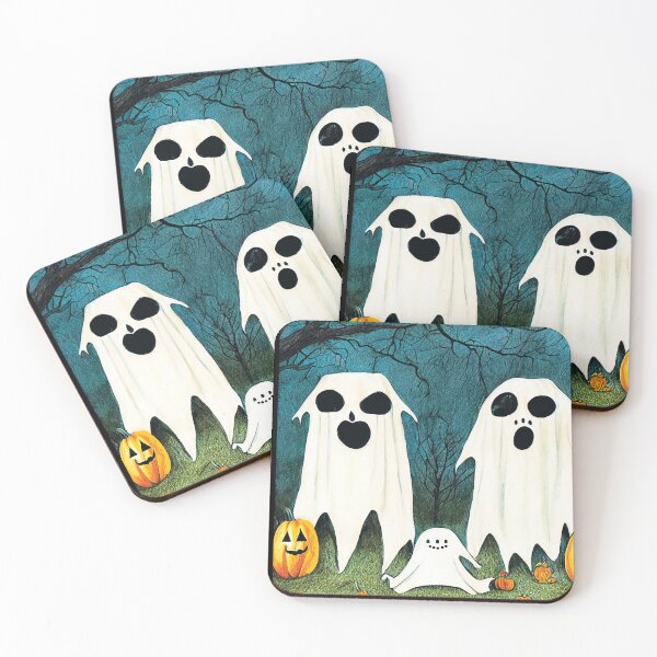 Item preview, Scared ghost and pumpkin illustration designed and sold by joanaoberg.