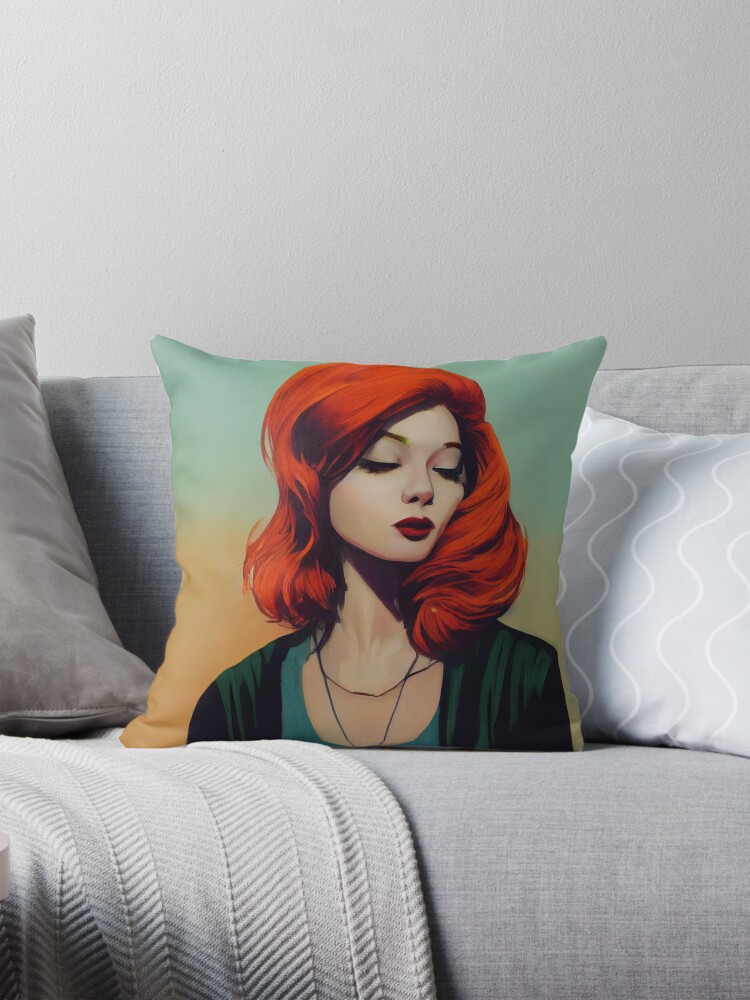 Thumbnail 1 of 4, Pillow, Red Hair Mystery Woman designed and sold by NomadVeronica.