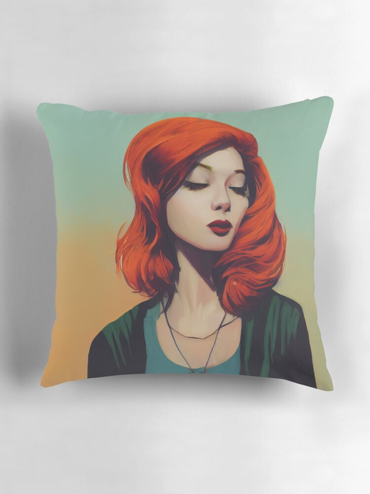 Thumbnail 3 of 4, Pillow, Red Hair Mystery Woman designed and sold by NomadVeronica.