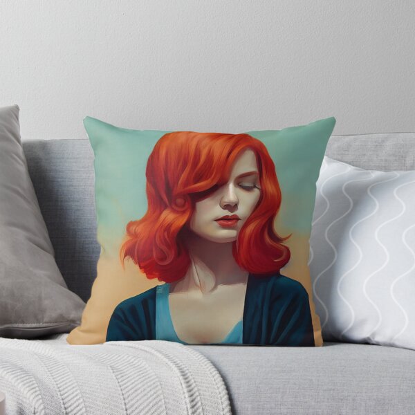Red Hair Young Woman Throw Pillow