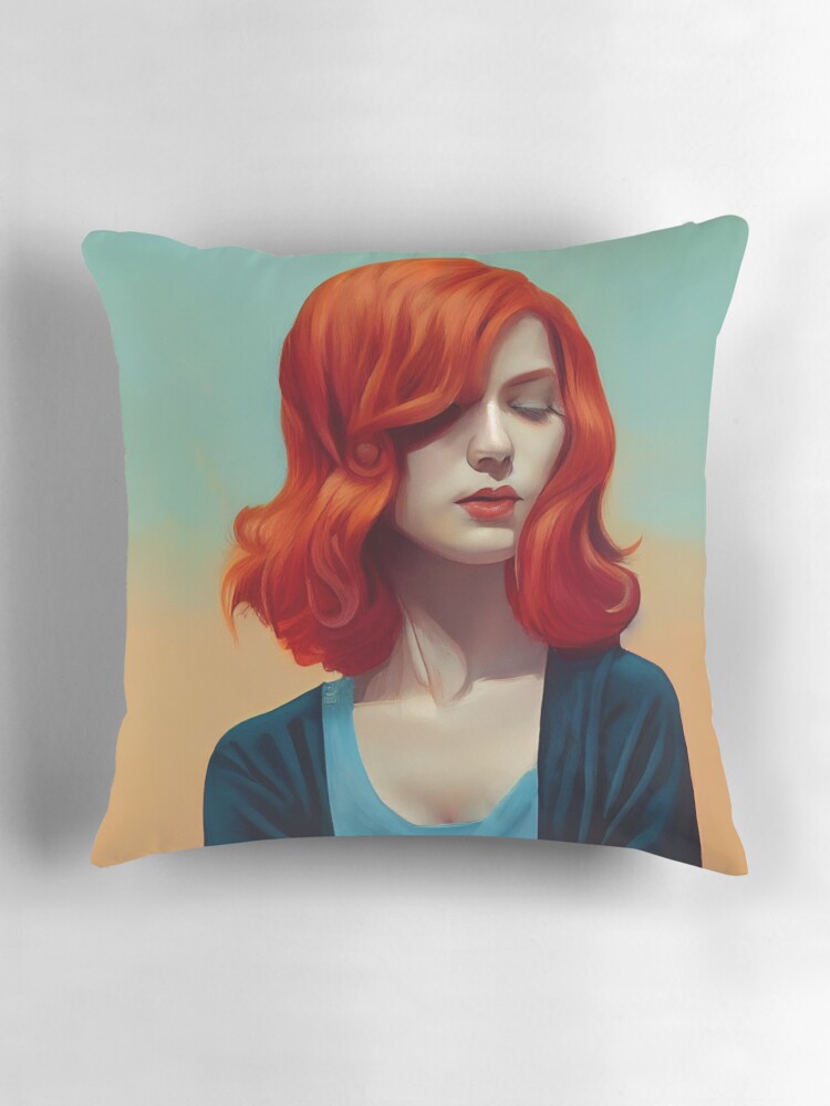 Thumbnail 3 of 4, Pillow, Red Hair Young Woman designed and sold by NomadVeronica.