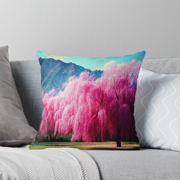 Pink Weeping Willow Tree Throw Pillow