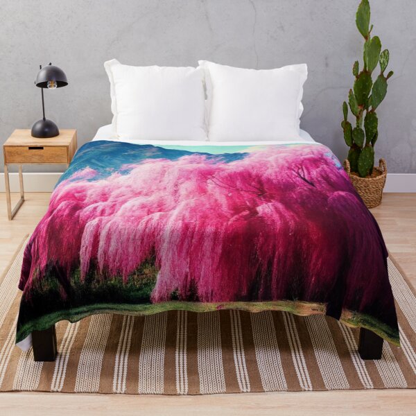 Pink Weeping Willow Tree Throw Blanket