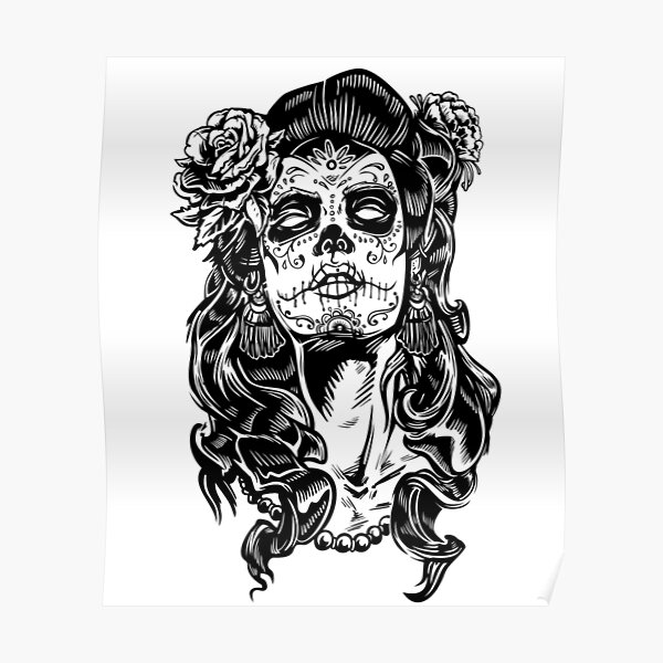 La Calavera Catrina Day Of The Dead Paper Skull Poster For Sale By Mikrokrosmos Redbubble 9095