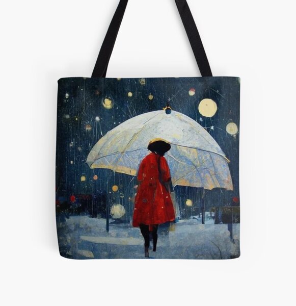 Snowy Night Walk All Over Print Tote Bag