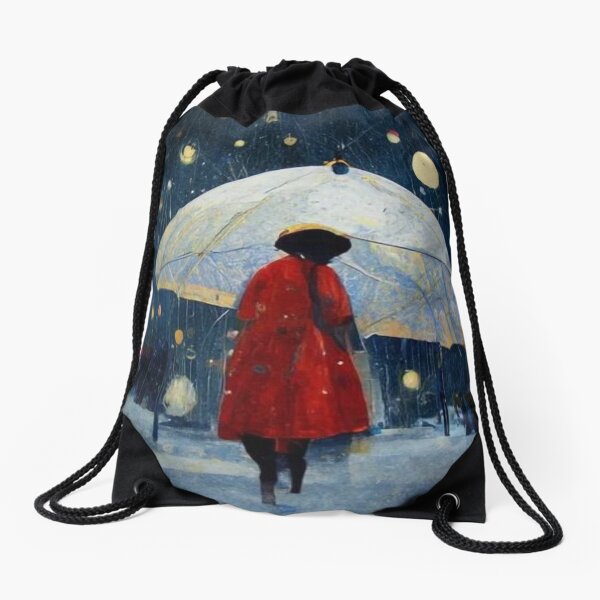 Snowy Night Walk Drawstring Bag