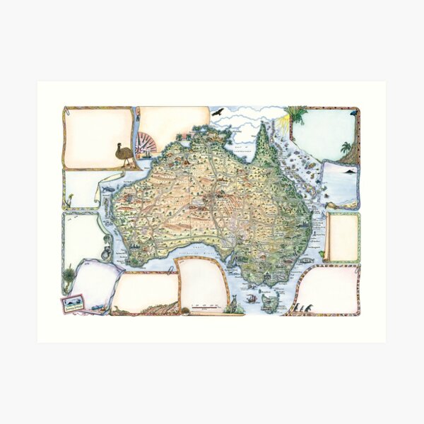 Australia Pictorial Map by Journey Jottings Art Print