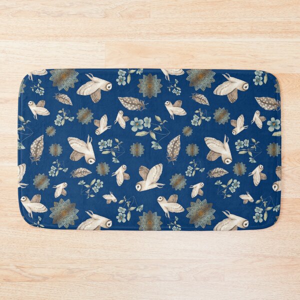 Item preview, Barn Owl Pattern in navy blue designed and sold by snowyowls.