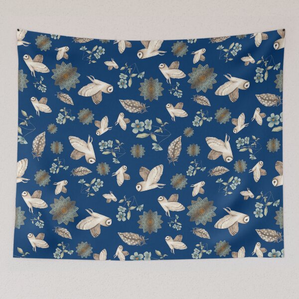 Item preview, Barn Owl Pattern in navy blue designed and sold by snowyowls.