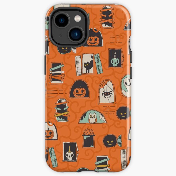 Halloween windows with ghost, black cat, spider, pumpkin iPhone Tough Case