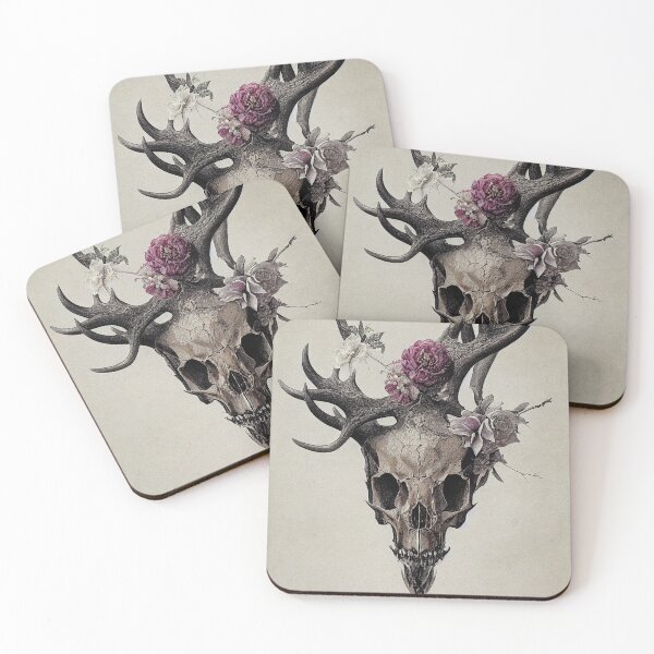 Item preview, Book of Skulls: Illustration #273. Mystic Gothic Skull with Moose Antlers sprouted with Flowers. Anatomical Art designed and sold by Åveline Dvorak.