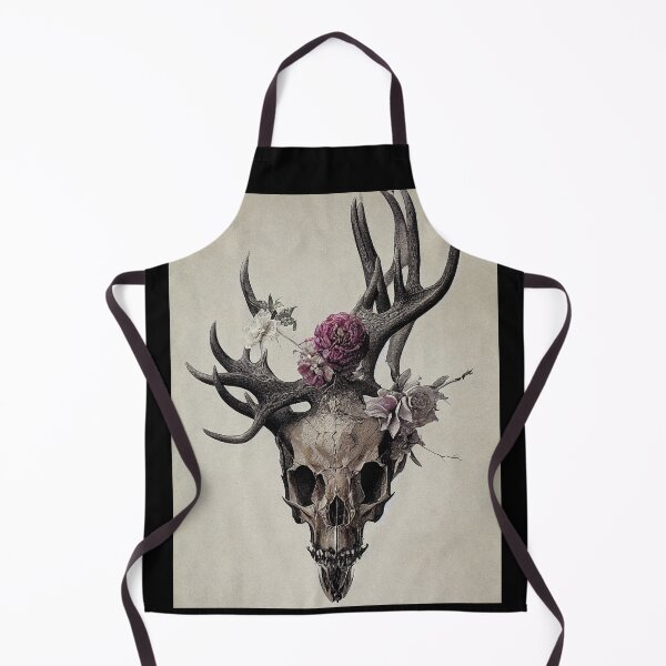 Item preview, Book of Skulls: Illustration #273. Mystic Gothic Skull with Moose Antlers sprouted with Flowers. Anatomical Art designed and sold by Åveline Dvorak.