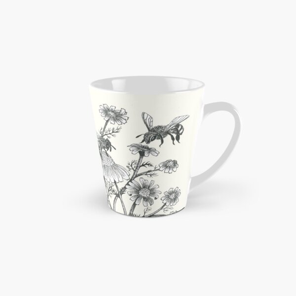 bees and chamomile on offwhite background Tall Mug