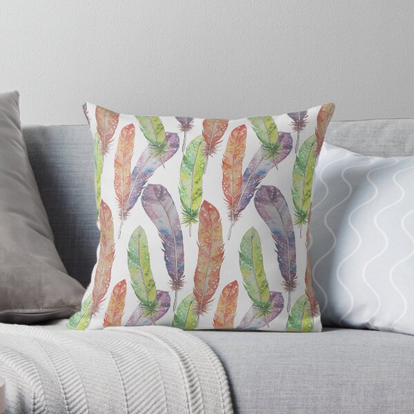 Magic Feathers | Watercolors art Throw Pillow
