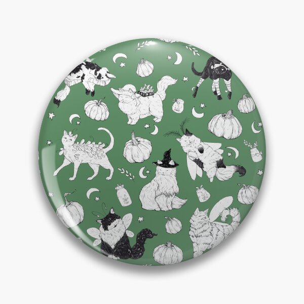 Item preview, Costumed Cats Spooky Forest Green Pattern designed and sold by Shymoon-Art.