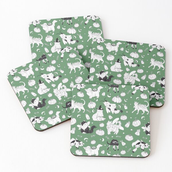 Item preview, Costumed Cats Spooky Forest Green Pattern designed and sold by Shymoon-Art.