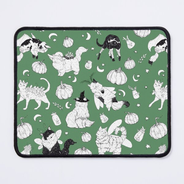 Item preview, Costumed Cats Spooky Forest Green Pattern designed and sold by Shymoon-Art.