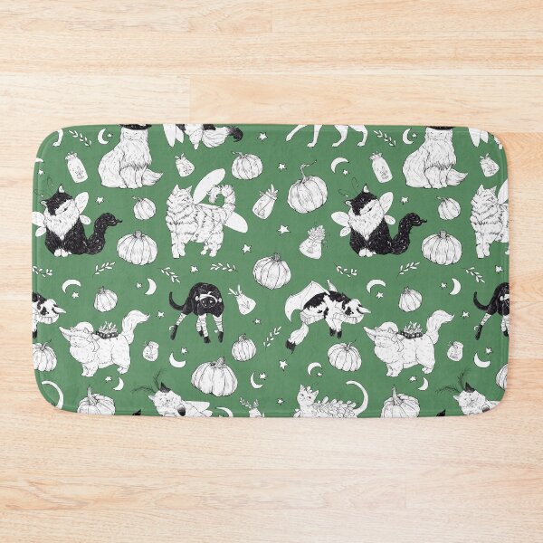 Item preview, Costumed Cats Spooky Forest Green Pattern designed and sold by Shymoon-Art.