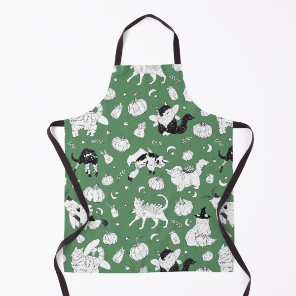 Item preview, Costumed Cats Spooky Forest Green Pattern designed and sold by Shymoon-Art.