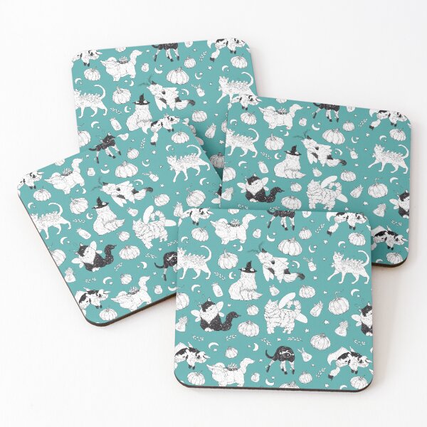 Item preview, Costumed Cats Spooky Vibrant Teal Pattern designed and sold by Shymoon-Art.