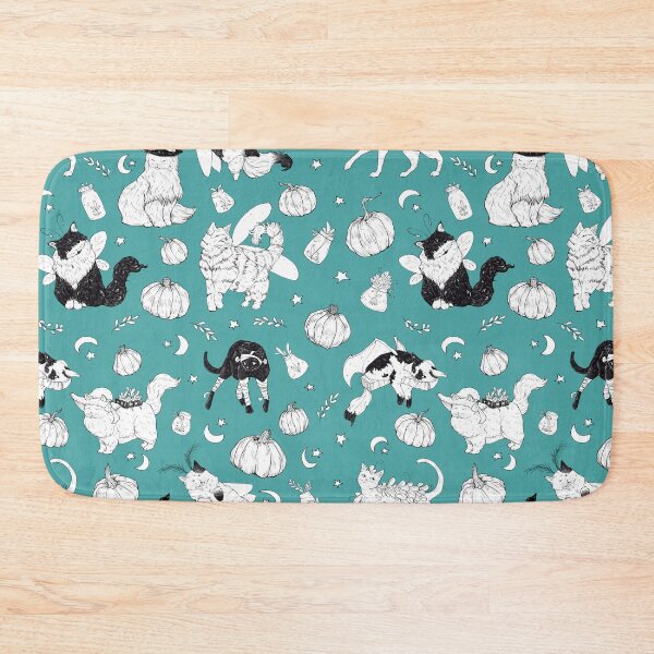 Item preview, Costumed Cats Spooky Vibrant Teal Pattern designed and sold by Shymoon-Art.