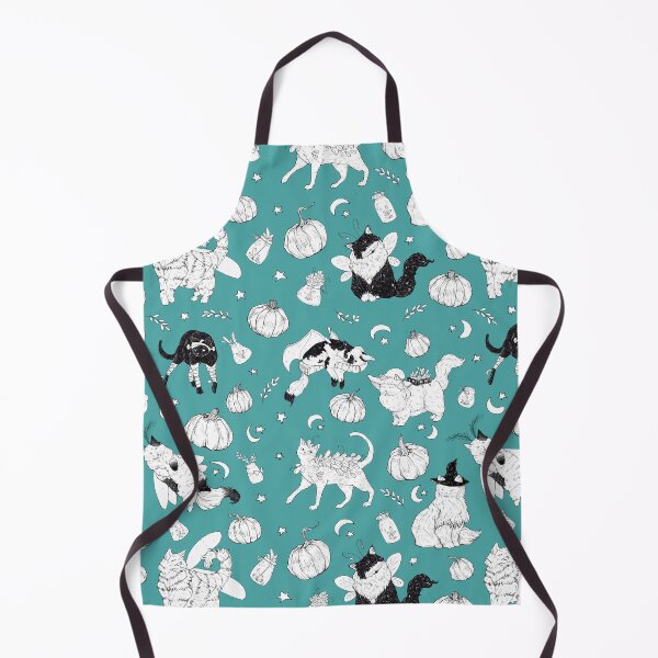 Item preview, Costumed Cats Spooky Vibrant Teal Pattern designed and sold by Shymoon-Art.