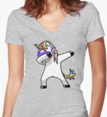 Dabbing Unicorn Shirt Dab Hip Hop Funny Magic Women's Fitted V-Neck T-Shirt