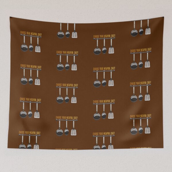 Item preview, Choose Your Weapon, Chef! (Grey Tools on Brown) designed and sold by PawsitiveMum.