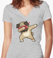 Dabbing Pug Funny Shirt Hip Hop Dabbin Women's Fitted V-Neck T-Shirt