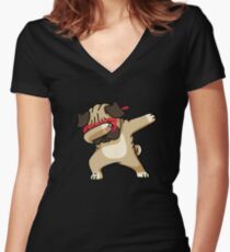 Dabbing Pug funny hip hop tshirt Women's Fitted V-Neck T-Shirt