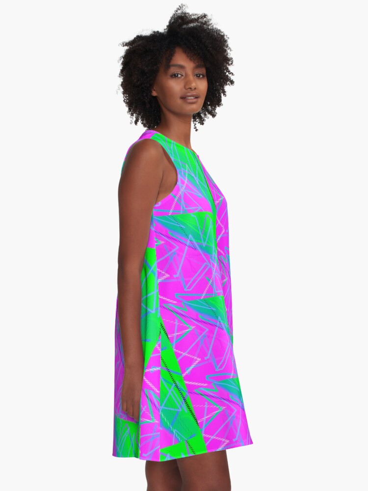 Thumbnail 2 of 4, A-Line Dress, Neon 80's Vibes v2 designed and sold by that5280lady.