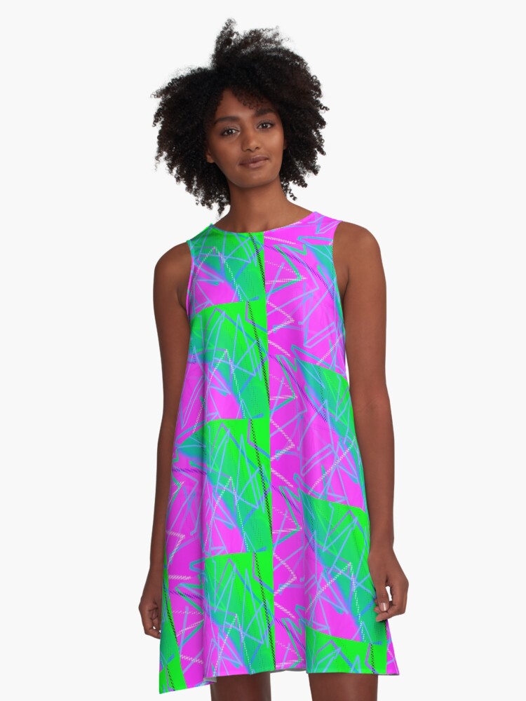 Thumbnail 1 of 4, A-Line Dress, Neon 80's Vibes v2 designed and sold by that5280lady.