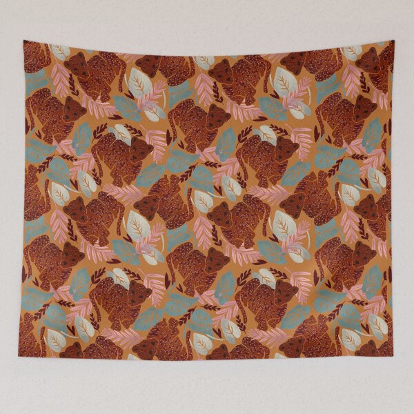 Item preview, tropical jungle pattern with leopard and leaves in yellow designed and sold by Lenecreates.