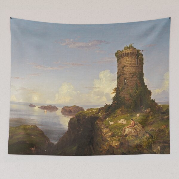 Item preview, Italian Coast Scene with Ruined Tower | Thomas Cole | 1838 Landscape Art designed and sold by CJET.