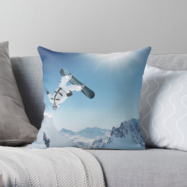Cool Snowboarding Snowboarder Mountains Winter Snow Scene Throw Pillow