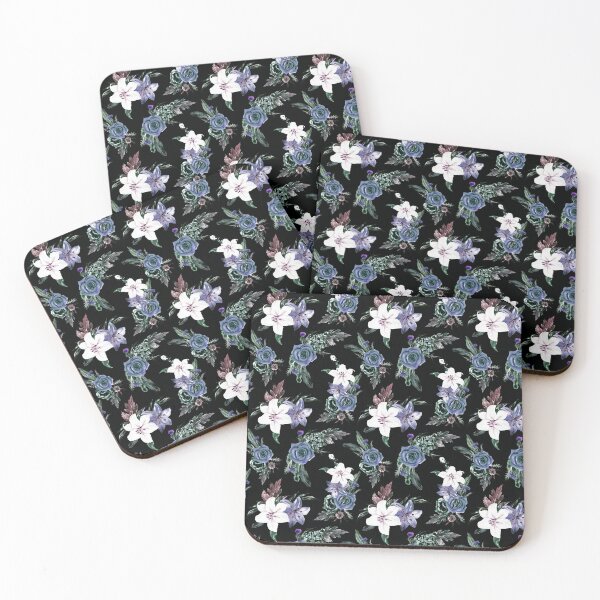 Item preview, Blue-Lilac Gothic-Style Floral Pattern On Black designed and sold by DEC02.