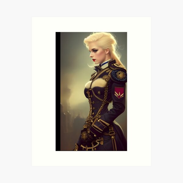 Steampunk gorgeous blonde girl in corset dress art Art Print for