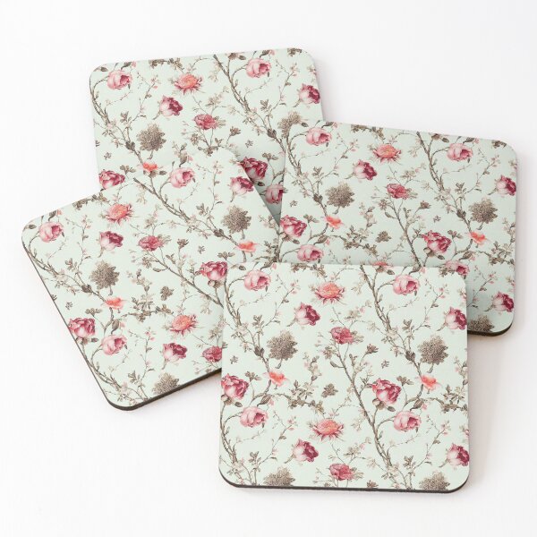 Item preview, Vintage Pink floral on Aqua  designed and sold by VintageFlorals.