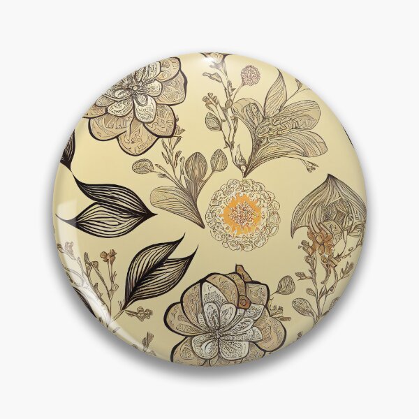 Item preview, Illustrated Brown Flowers on Pale Yellow  designed and sold by VintageFlorals.