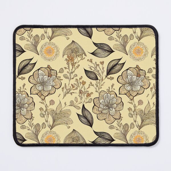 Item preview, Illustrated Brown Flowers on Pale Yellow  designed and sold by VintageFlorals.