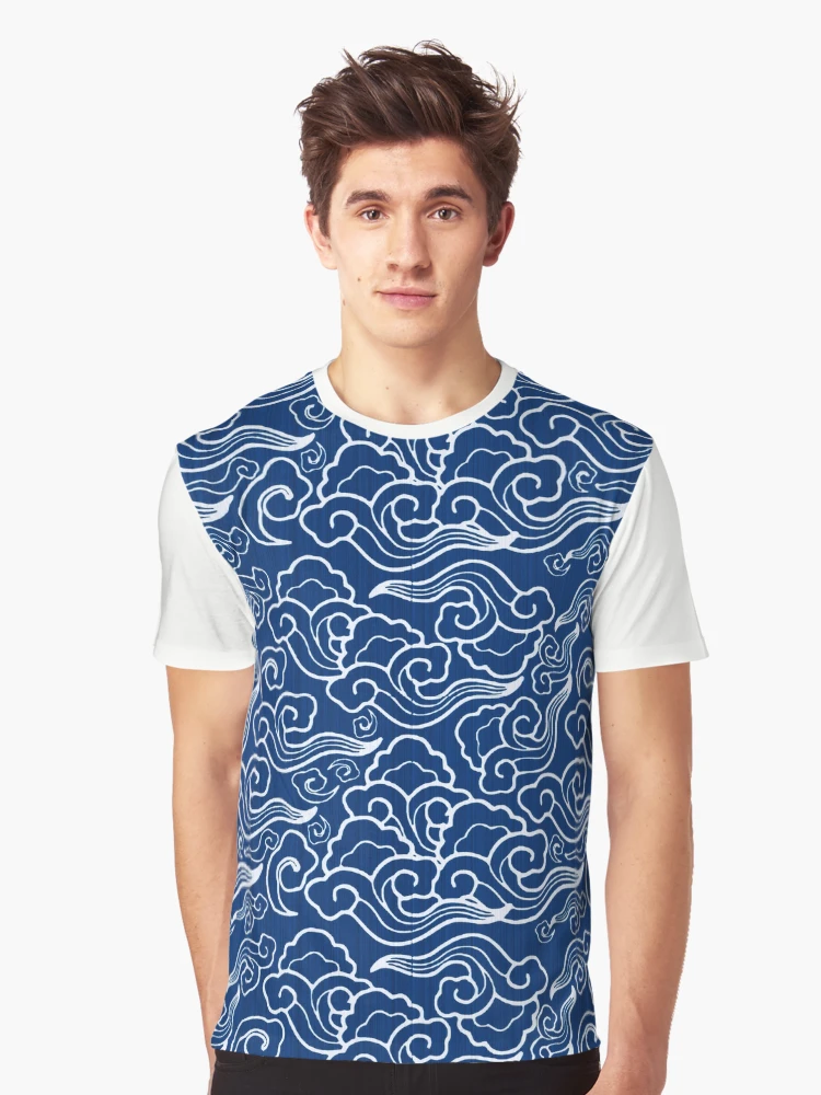 Vintage Japanese Clouds, Cobalt Blue and White 