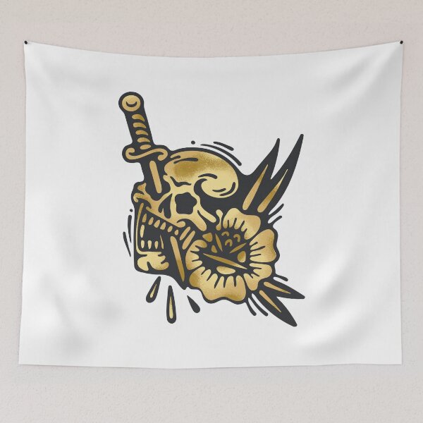 Item preview, Traditional tattoo flash skull with a knife and rose designed and sold by xcosmax.
