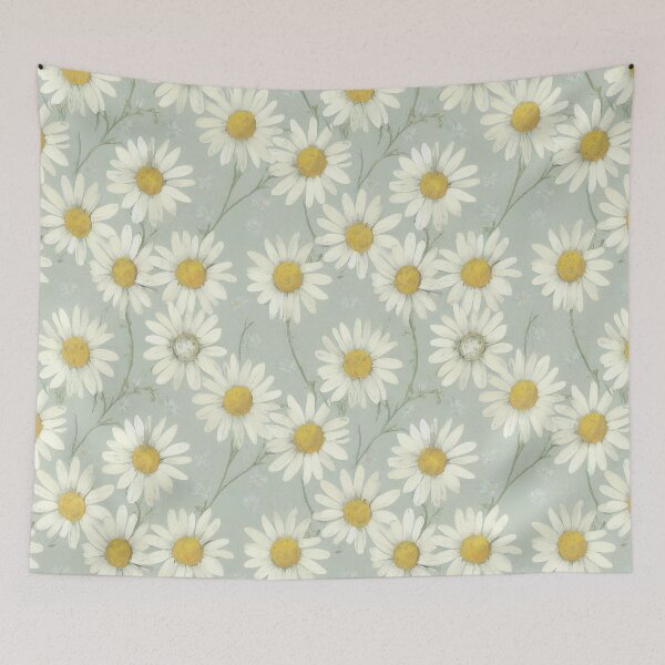 Item preview, Illustrated Brown Daisies on Pale Blue designed and sold by VintageFlorals.