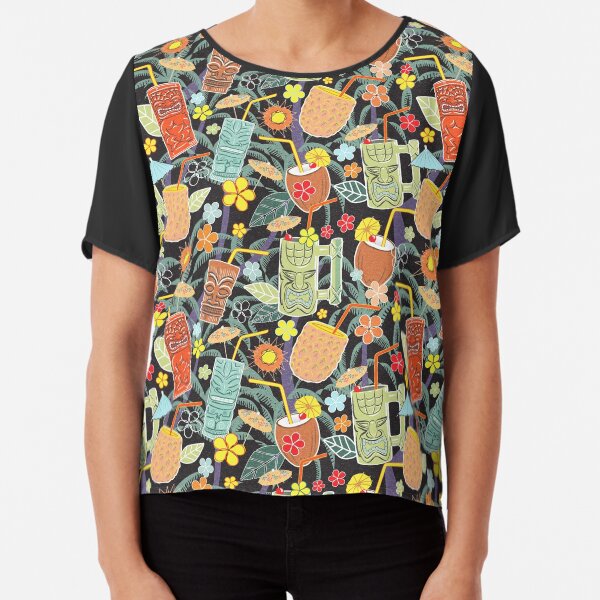 Hawaiian Tiki Mugs and Cocktails Chiffon Top