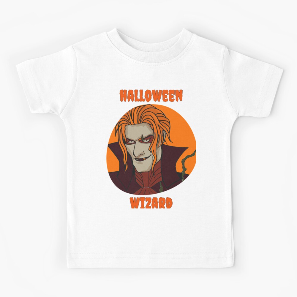 Halloween Wizard - Orange - Scary Wizard Kids T-Shirtundefined by LV-creator