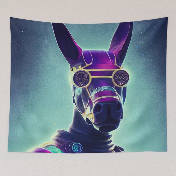 Item preview, Abstract Sci-Fi Futuristic Horse Donkey. Neon Lights Colorful Donkey Horse painting designed and sold by Pet Shelter.
