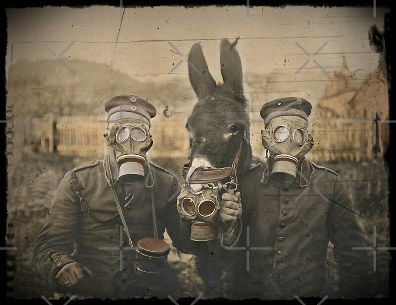 "Soldiers and Mule Wear Gas Masks" by dianegaddis | Redbubble
