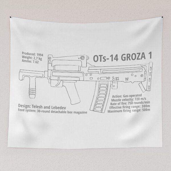 Item preview, OTs-14 Bullpup Rifle Groza (ОЦ-14 Гроза) horizontal line art designed and sold by Moolversin.